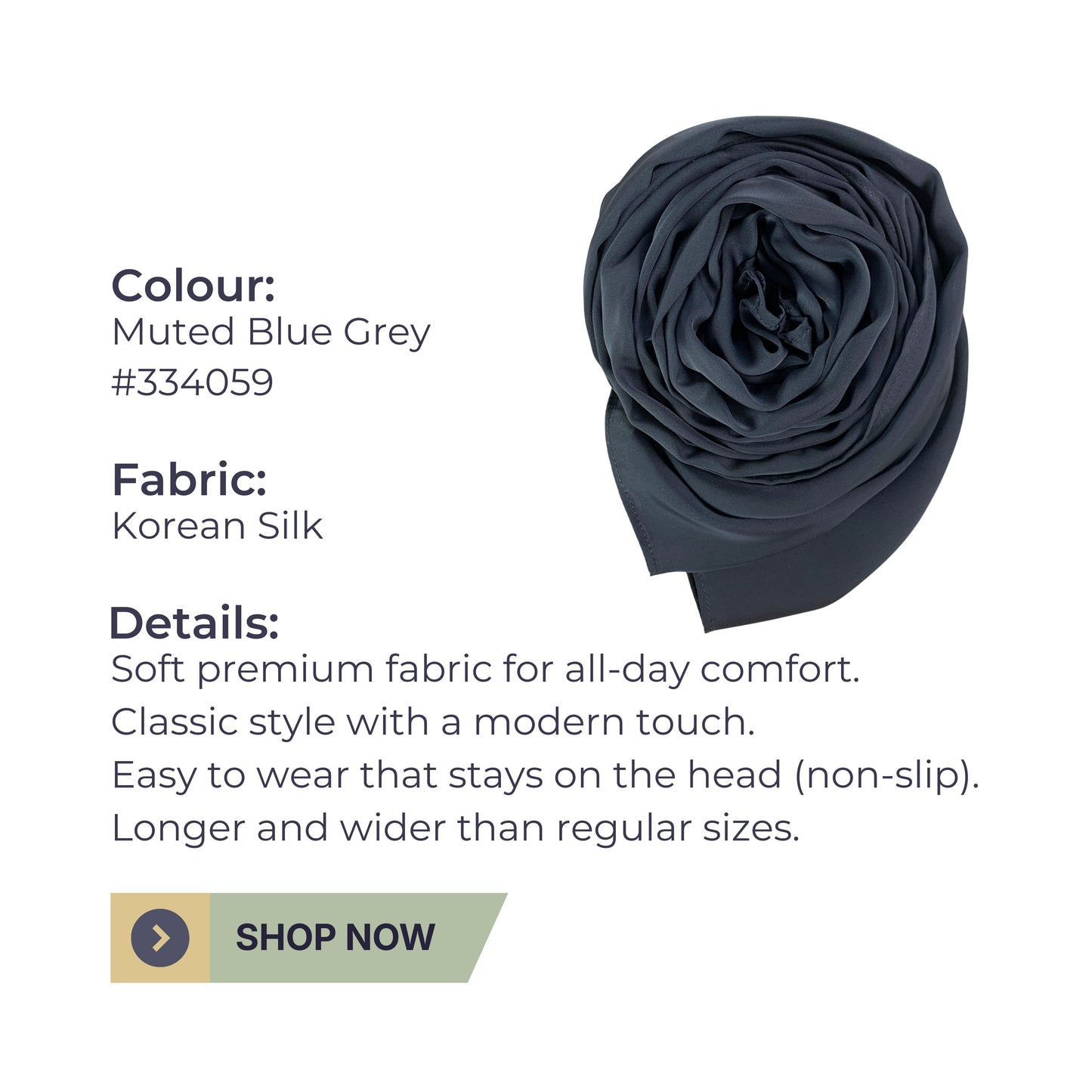 Korean Silk Hijab – Muted Blue Grey | Soft, Lightweight, Non-Slip & Premium Quality
