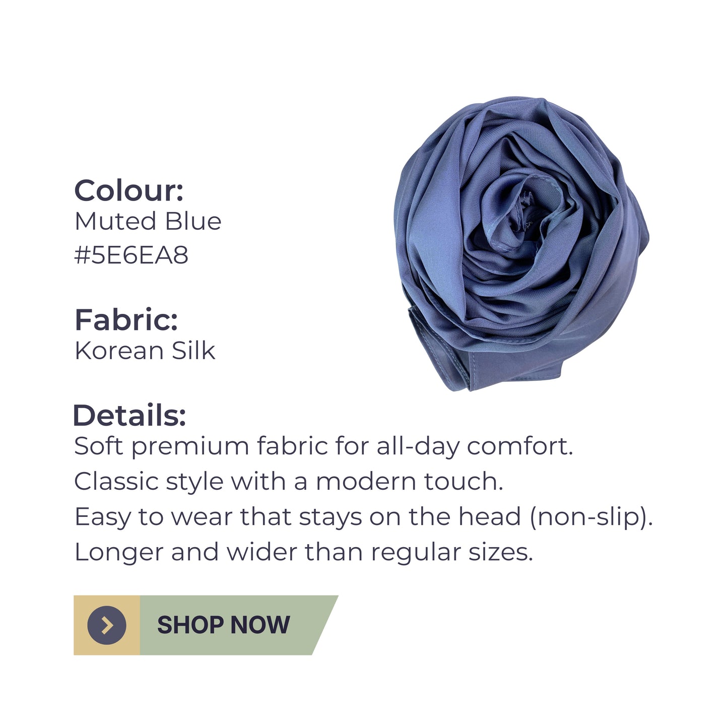 Korean Silk Hijab – Muted Blue | Soft, Lightweight & Premium Quality