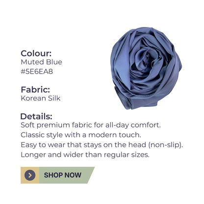 Korean Silk Hijab – Muted Blue | Soft, Lightweight & Premium Quality