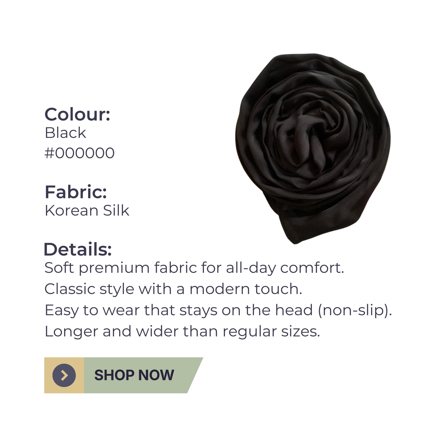 Korean Silk Hijab – Black | Soft, Lightweight, Non-Slip & Premium Quality