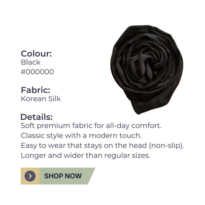 Korean Silk Hijab – Black | Soft, Lightweight, Non-Slip & Premium Quality
