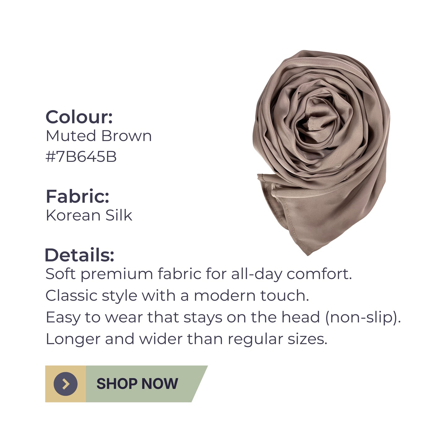 Korean Silk Hijab – Muted Brown | Soft, Lightweight, Non-Slip & Premium Quality