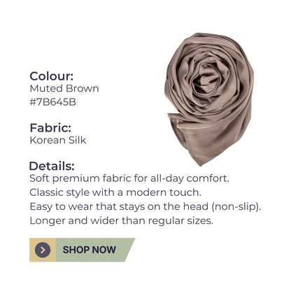 Korean Silk Hijab – Muted Brown | Soft, Lightweight, Non-Slip & Premium Quality