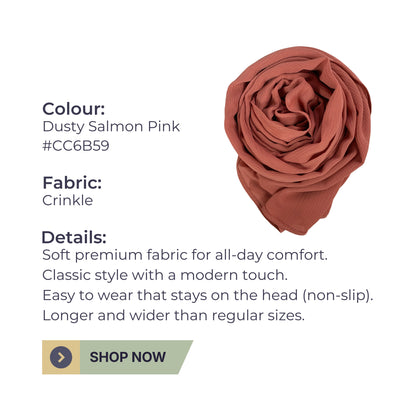 Crinkle Hijab – Dusty Salmon Pink | Soft, Lightweight, Non-Slip & Premium Quality
